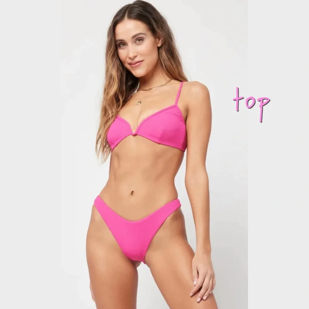 L*Space 🩷 Barbie Pink V-Neck Wire Helena Bikini Top | Cheeky Bottoms